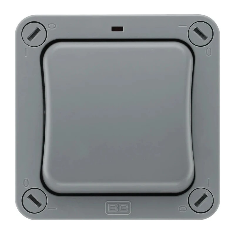 BG Electrical Grey 2 Way Rocker 1 Gang Surface Mount Light Switch IP66 20A 250V Polycarbonate Storm Series WP12-02