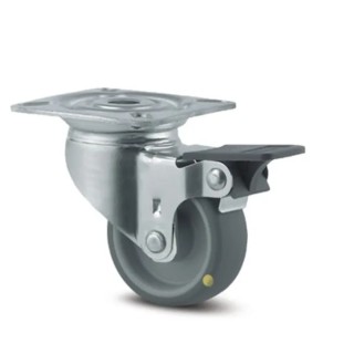 Tente Swivel Castor with Brakes, 100 kg Load Capacity, 50 mm Thermoplastic Rubber Wheel, Pressed Steel Frame 2475YGO050P40