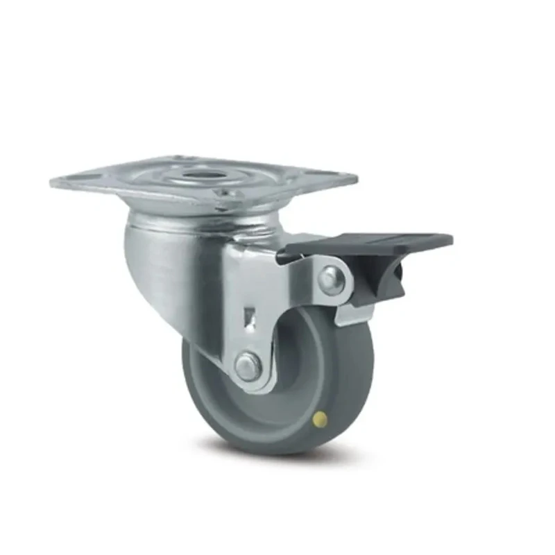 Tente Swivel Castor with Brakes, 100 kg Load Capacity, 50 mm Thermoplastic Rubber Wheel, Pressed Steel Frame 2475YGO050P40