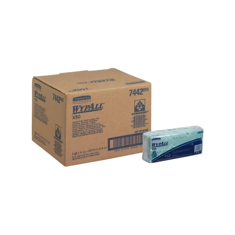 WYPALL WypAll Green Cloths for General Cleaning, Dry Use, Bag of 50 Per Pack, 416 x 245 mm, Repeat Use 7442