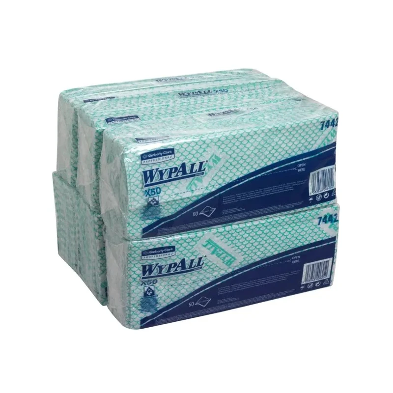 WYPALL WypAll Green Cloths for General Cleaning, Dry Use, Bag of 50 Per Pack, 416 x 245 mm, Repeat Use 7442