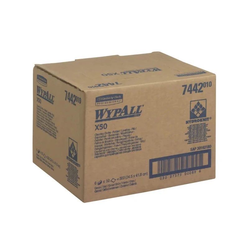 WYPALL WypAll Green Cloths for General Cleaning, Dry Use, Bag of 50 Per Pack, 416 x 245 mm, Repeat Use 7442