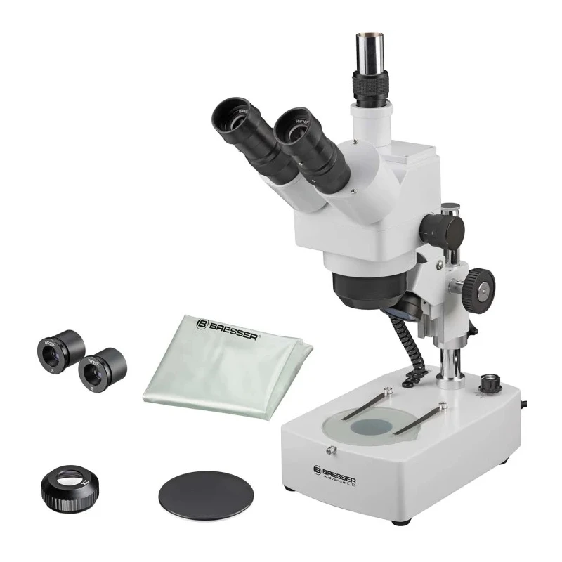 Bresser Trinocular Microscope 10 to 160 X Magnification Illuminated Halogen Lighting Model 58-04000