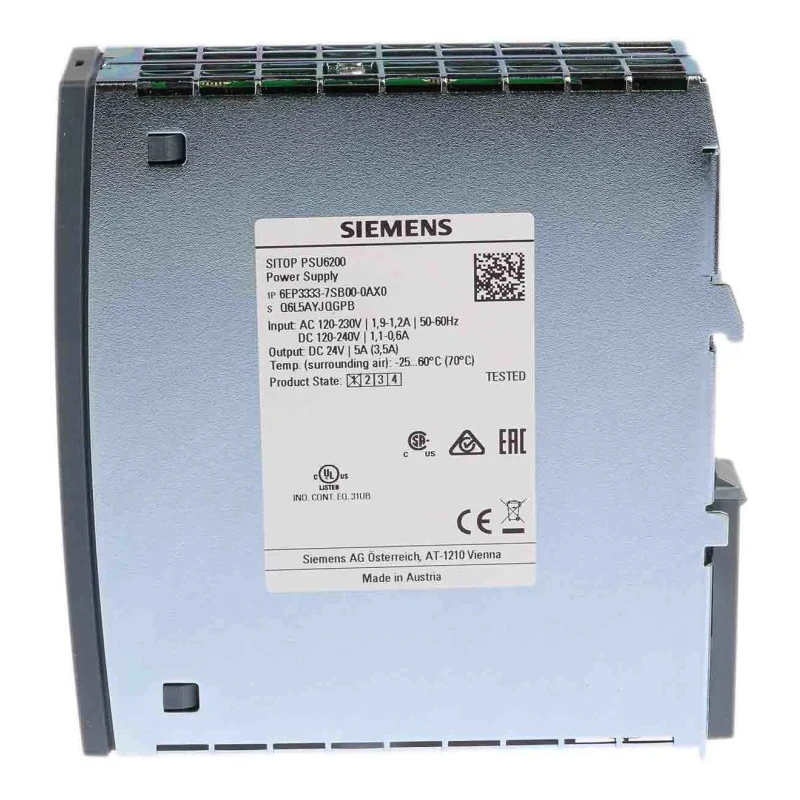 Siemens SITOP PSU6200 Switched Mode DIN Rail Power Supply 24V DC Output 5A Current 120W Power 85–264V AC/DC Input PSU6200