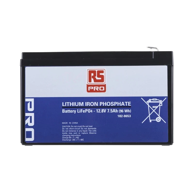 RS PRO 12.8 V Lithium Iron Phosphate Rechargeable Battery Pack 7.5Ah 151mm Depth 60°C Operating Temperature 182-8653