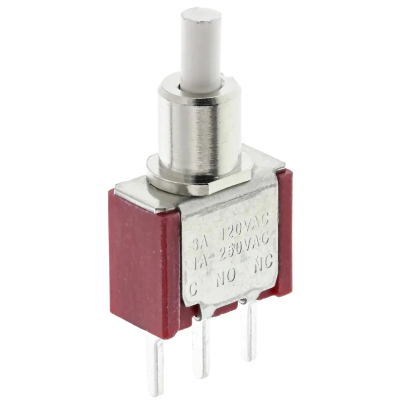 RS PRO Push Button Switch Momentary PCB SPDT Red LED 28V dc 120V ac 3A 50000 Cycles Cap Actuator 85°C 7346782P