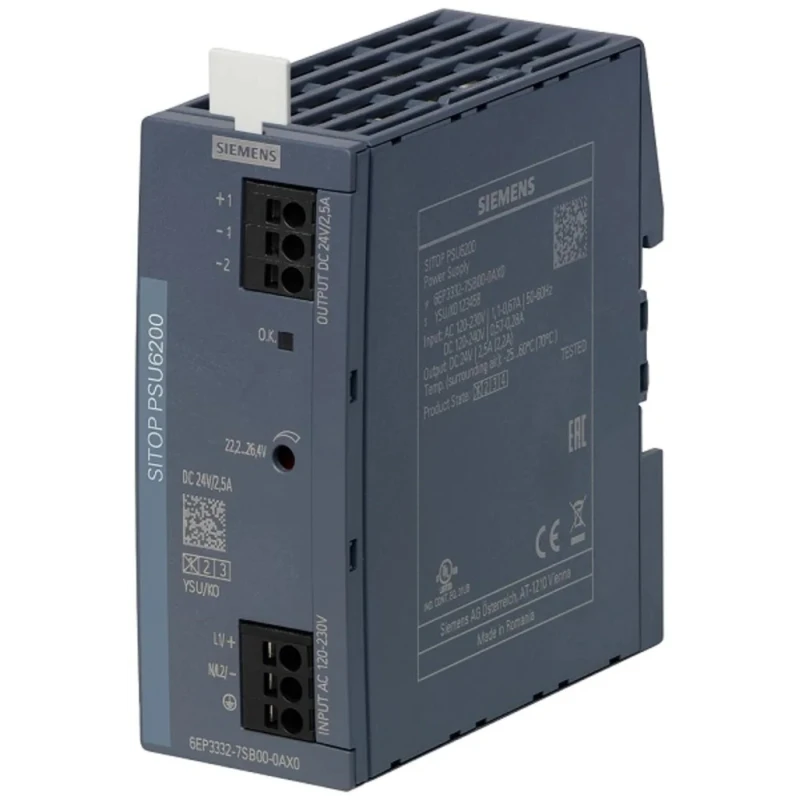 Siemens SITOP PSU6200 Switched Mode DIN Rail Power Supply 240 V dc, 230 V ac AC/DC Input 24 V dc, 2.5 A Output, 60 W PSU6200