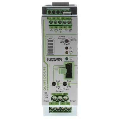 Phoenix Contact Uninterruptible Power Supply QUINT-UPS 24V DC Input 480W Power Rating 20A Current DIN Rail Mount 1h 2320238