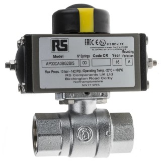 RS PRO Ball Type Pneumatic Actuated Valve, 40 bar, BSP Threaded Female 1/4 in 760-5570