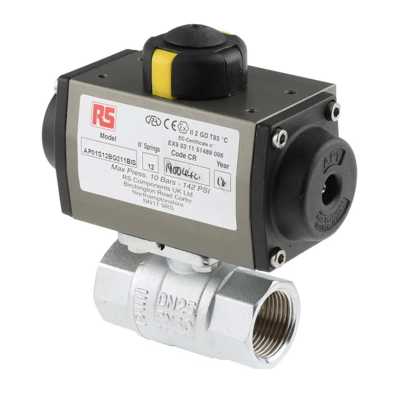 RS PRO Ball Type Pneumatic Actuated Valve, 40 Bar Maximum Operating Pressure, BSP Threaded Female 1/4 in Connections 760-5609