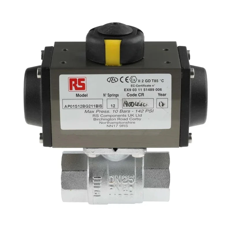 RS PRO Ball Type Pneumatic Actuated Valve, 40 Bar Maximum Operating Pressure, BSP Threaded Female 1/4 in Connections 760-5609