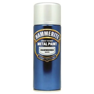 Hammerite 400 ml White Hammered Spray Paint Water-Based Direct To Rust Metal Paint Hammered Aerosol 5084784