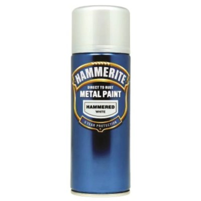 Hammerite 400 ml White Hammered Spray Paint Water-Based Direct To Rust Metal Paint Hammered Aerosol 5084784