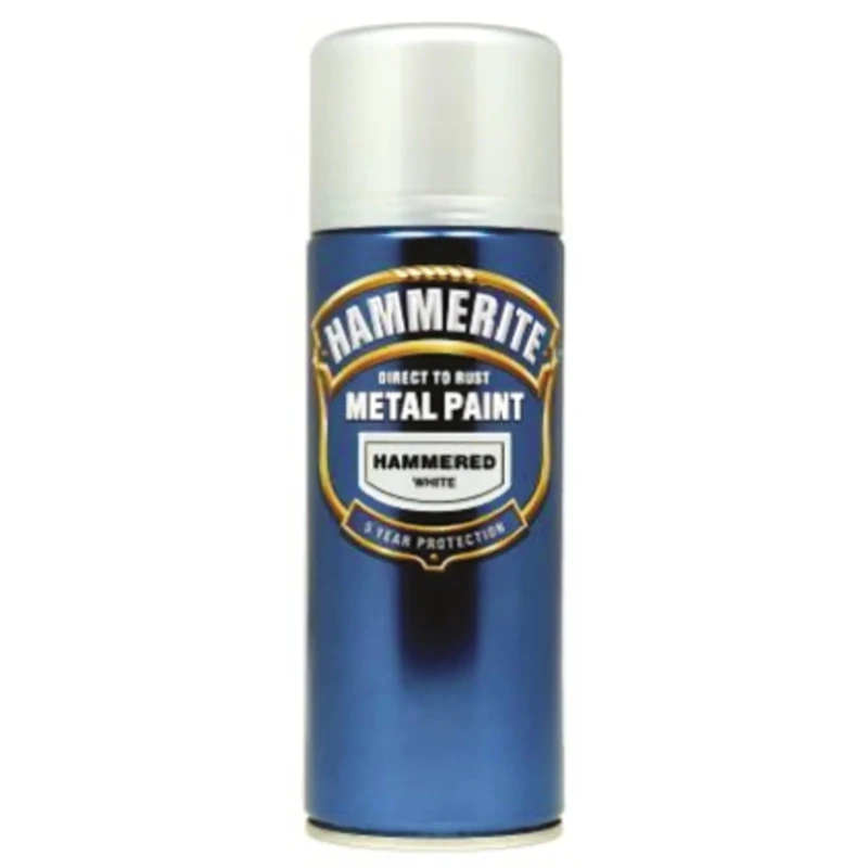 Hammerite 400 ml White Hammered Spray Paint Water-Based Direct To Rust Metal Paint Hammered Aerosol 5084784