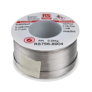 RS PRO Lead Solder Wire 0.71 mm Diameter, 40% Lead, 60% Tin, 183 °C Melting Point 756-8904