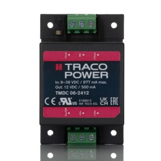 TRACOPOWER DC/DC Converter 12V DC Output, 36V DC Maximum Input, 500mA Output Current, Chassis Mount TMDC 06-2412