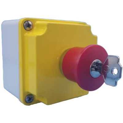 Lovato Electric LPZM Series Key Release Emergency Stop Push Button Surface Mount 21mm Cutout NC Contacts IP66 IP67 LPZM1B502