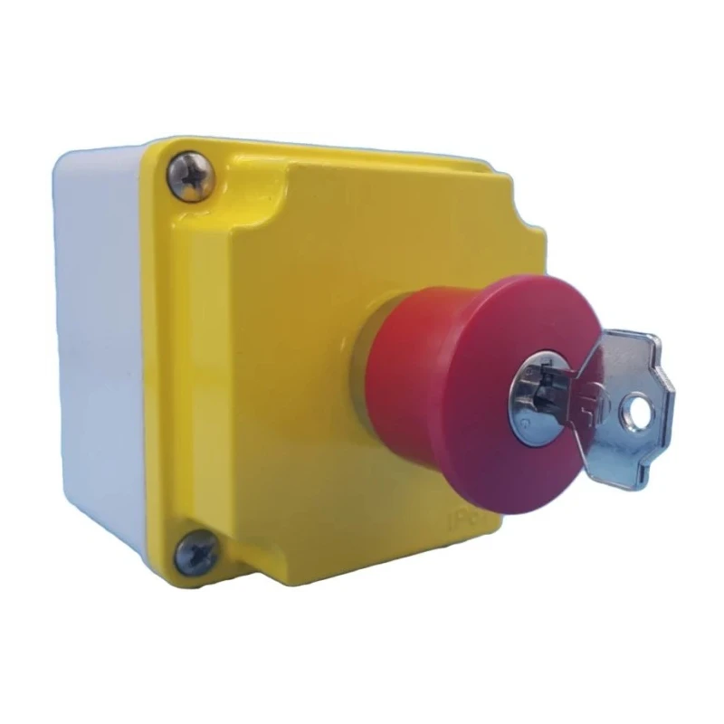 Lovato Electric LPZM Series Key Release Emergency Stop Push Button Surface Mount 21mm Cutout NC Contacts IP66 IP67 LPZM1B502