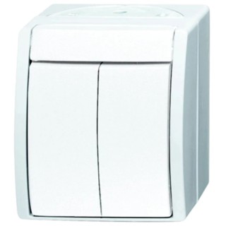 Busch Jaeger - ABB Ocean IP44 1 Way Retractive 2 Gang Light Switch 25V 10A 2601/5 W-54