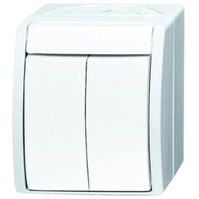 Busch Jaeger - ABB Ocean IP44 1 Way Retractive 2 Gang Light Switch 25V 10A 2601/5 W-54