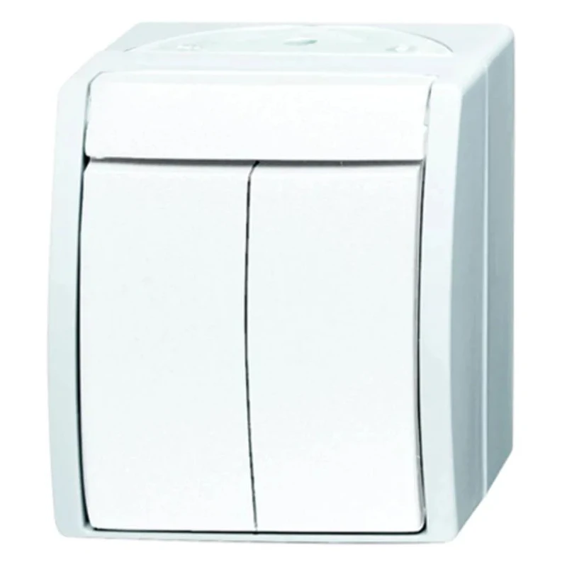 Busch Jaeger - ABB Ocean IP44 1 Way Retractive 2 Gang Light Switch 25V 10A 2601/5 W-54