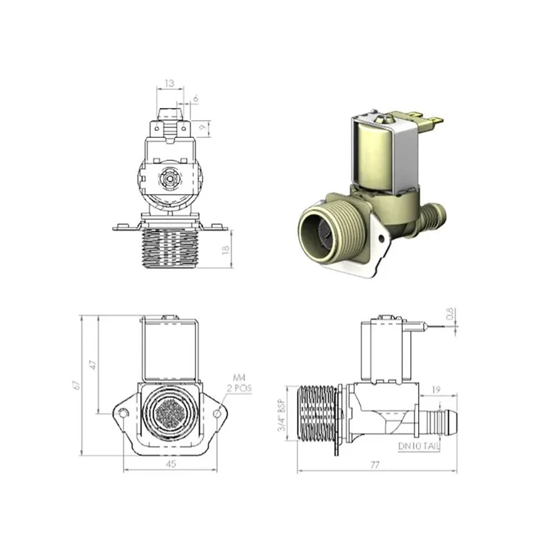 RS PRO Solenoid Valve, 2 Port NC, 230V AC/DC, 3/4 in BSP Thread, 10 bar Pressure 190-4140