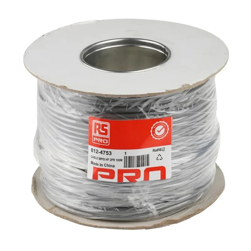 RS PRO Data Cable 2 Pairs 4 Cores 0.76 mm² 100 m Grey Sheath Low Smoke Zero Halogen 812-4753