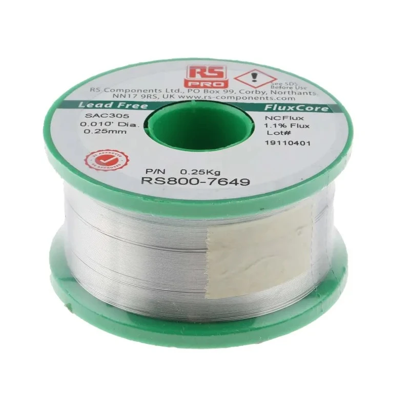 RS PRO Lead-Free Solder Wire 0.25 mm Diameter, 217 °C Melting Point SAC305 Alloy 250g 800-7649