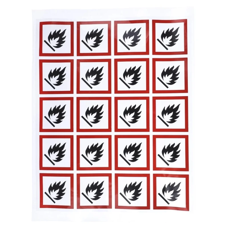 RS PRO White, Red, Black Gloss Polymeric Vinyl Safety Label Flammable Text 40 mm x 40 mm 818-7714