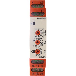 Broyce Control Multifunction DIN Rail Timer Relay 2-Contact DPDT 230 V AC/DC, 24 V AC, 0.1 s to 100 h LMMT/2 12-230V AC/DC