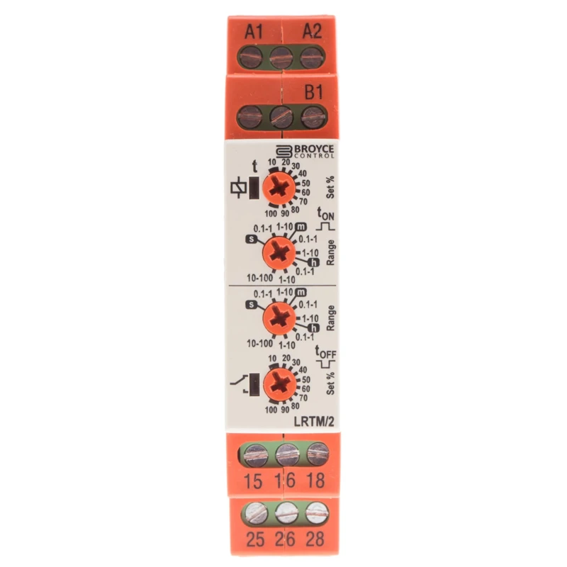 Broyce Control LRTM Series DIN Rail Timer Relay 2-Contact DPDT 230 V AC/DC 0.1 s to 100 h Multifunction LRTM/2 12-230V AC/DC