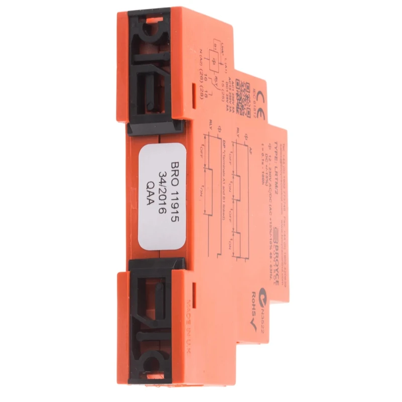 Broyce Control LRTM Series DIN Rail Timer Relay 2-Contact DPDT 230 V AC/DC 0.1 s to 100 h Multifunction LRTM/2 12-230V AC/DC