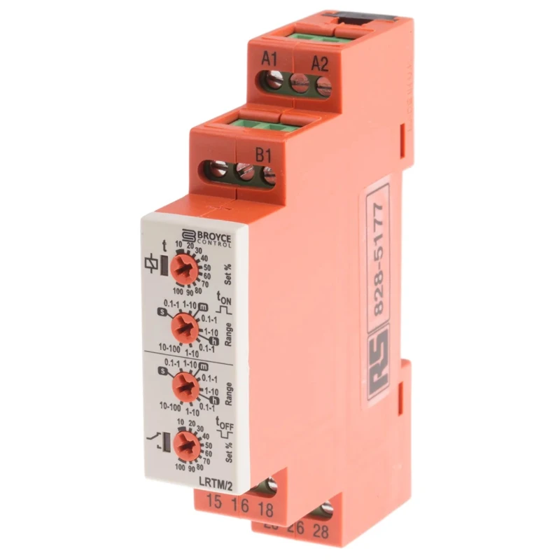 Broyce Control LRTM Series DIN Rail Timer Relay 2-Contact DPDT 230 V AC/DC 0.1 s to 100 h Multifunction LRTM/2 12-230V AC/DC