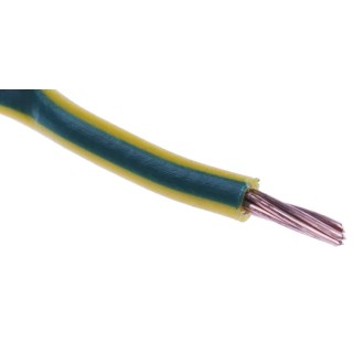 RS PRO 2.5 mm² 14 AWG Green Yellow Hook Up Wire 7/0.67 mm Core Strands Polyvinyl 100 m 750V H07V-R 836-0886