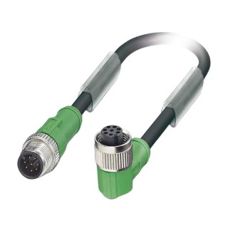 Phoenix Contact Sensor Actuator Cable, 8-way Male M12 Straight to 8-way Female Angled Socket, Polyurethane Jacket 1522752