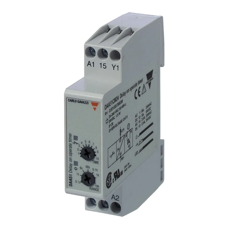 Carlo Gavazzi Mini-D Series DIN Rail Timer Relay, 2-Contact, 12 to 240 V dc 24V ac, 240 V ac, 0.1 s to 100 h DAA51CM24