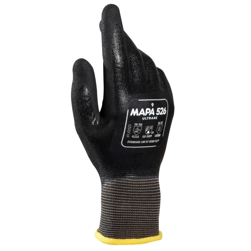 Mapa ULTRANE 526 Black Nitrile Coated Work Gloves Size 9, Oil Proof, Abrasion Resistant 526