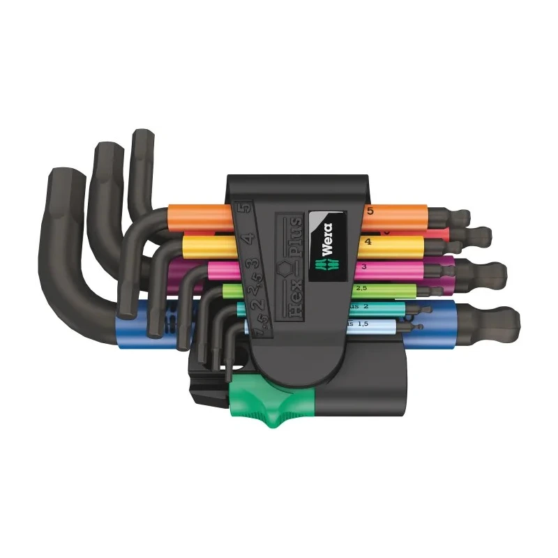 Wera 9 Piece L Metric Hex Key Set Stainless Steel Black Laser Finish Hex Size 1.5 to 10 mm 05133164001