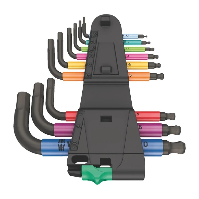 Wera 9 Piece L Metric Hex Key Set Stainless Steel Black Laser Finish Hex Size 1.5 to 10 mm 05133164001