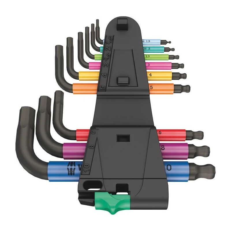 Wera 9 Piece L Metric Hex Key Set Stainless Steel Black Laser Finish Hex Size 1.5 to 10 mm 05133164001