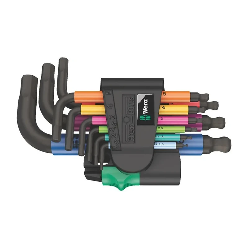 Wera 9 Piece L Metric Hex Key Set Stainless Steel Black Laser Finish Hex Size 1.5 to 10 mm 05133164001