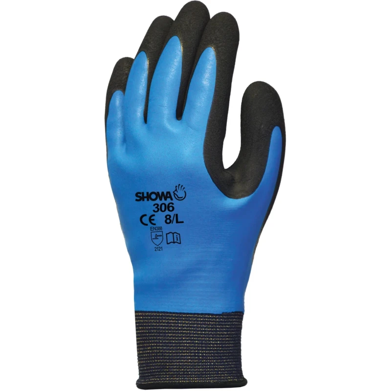 Showa Blue Nylon Polyester Work Gloves Size 8 Latex Coating SHO306