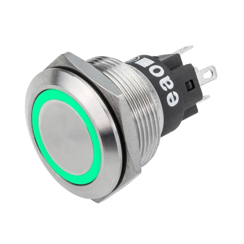 EAO Illuminated Momentary Push Button Switch Panel Mount 22.3 mm Cutout SPDT Green LED IP65 IP67 240V 3A 82-6651.1134