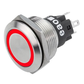 EAO Illuminated Momentary Push Button Switch Panel Mount 22.3 mm Cutout SPDT Red LED IP65 IP67 240V 36V AC 82-6651.1114