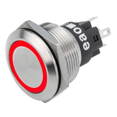 EAO Illuminated Momentary Push Button Switch Panel Mount 22.3 mm Cutout SPDT Red LED IP65 IP67 240V 36V AC 82-6651.1114