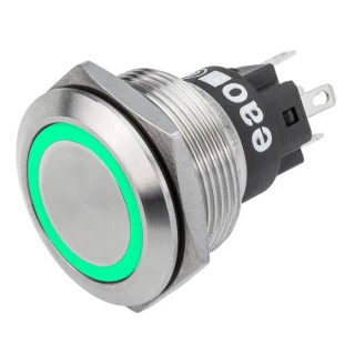 EAO Illuminated Latching Push Button Switch Panel Mount 22.3 mm Cutout SPDT Green LED IP65 IP67 240 V 36 V 82-6651.2134