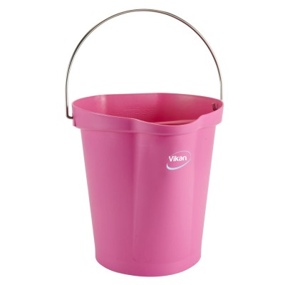 Vikan 12L Polypropylene Bucket with Stainless Steel Handle, Pink, 325x330x330mm 56861