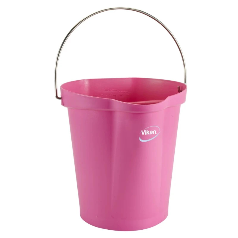Vikan 12L Polypropylene Bucket with Stainless Steel Handle, Pink, 325x330x330mm 56861