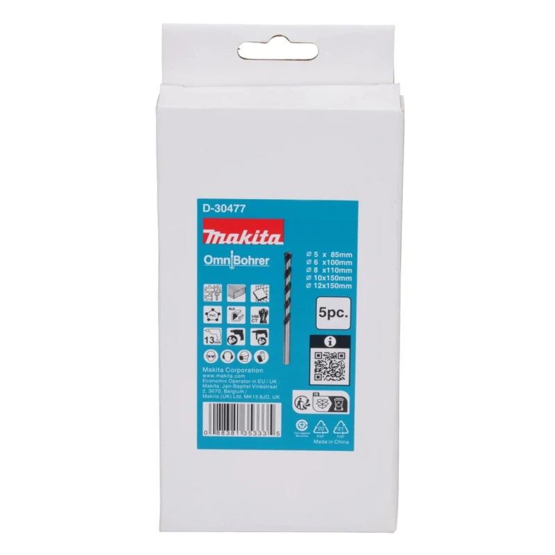 Makita Multi-Material Twist Drill Bit Set, Tungsten Carbide Tipped, 5-Piece, 5 mm to 12 mm D-30477