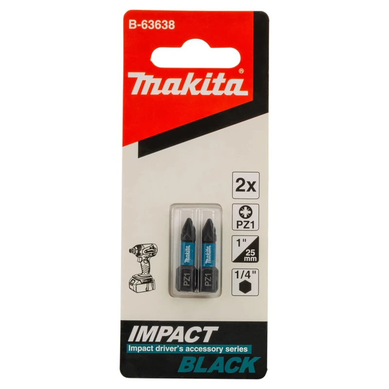 Makita Hex Screwdriver Bit, 6.35 mm Drive Size, PZ1 Head Type, Hex Drive, 25 mm Overall Length B-63638